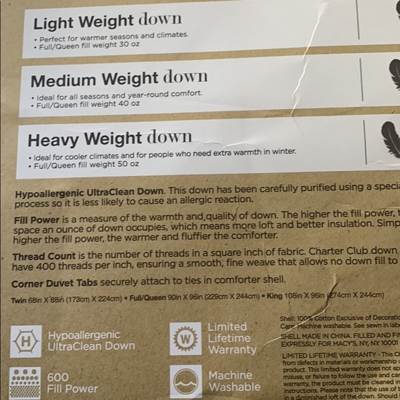 Charter Club bedding down comforter size queen - Picture 6 of 9